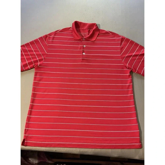 Nike Golf Polo Dri-Fit Shirt Red White Striped Mens Size Large - Picture 1 of 7